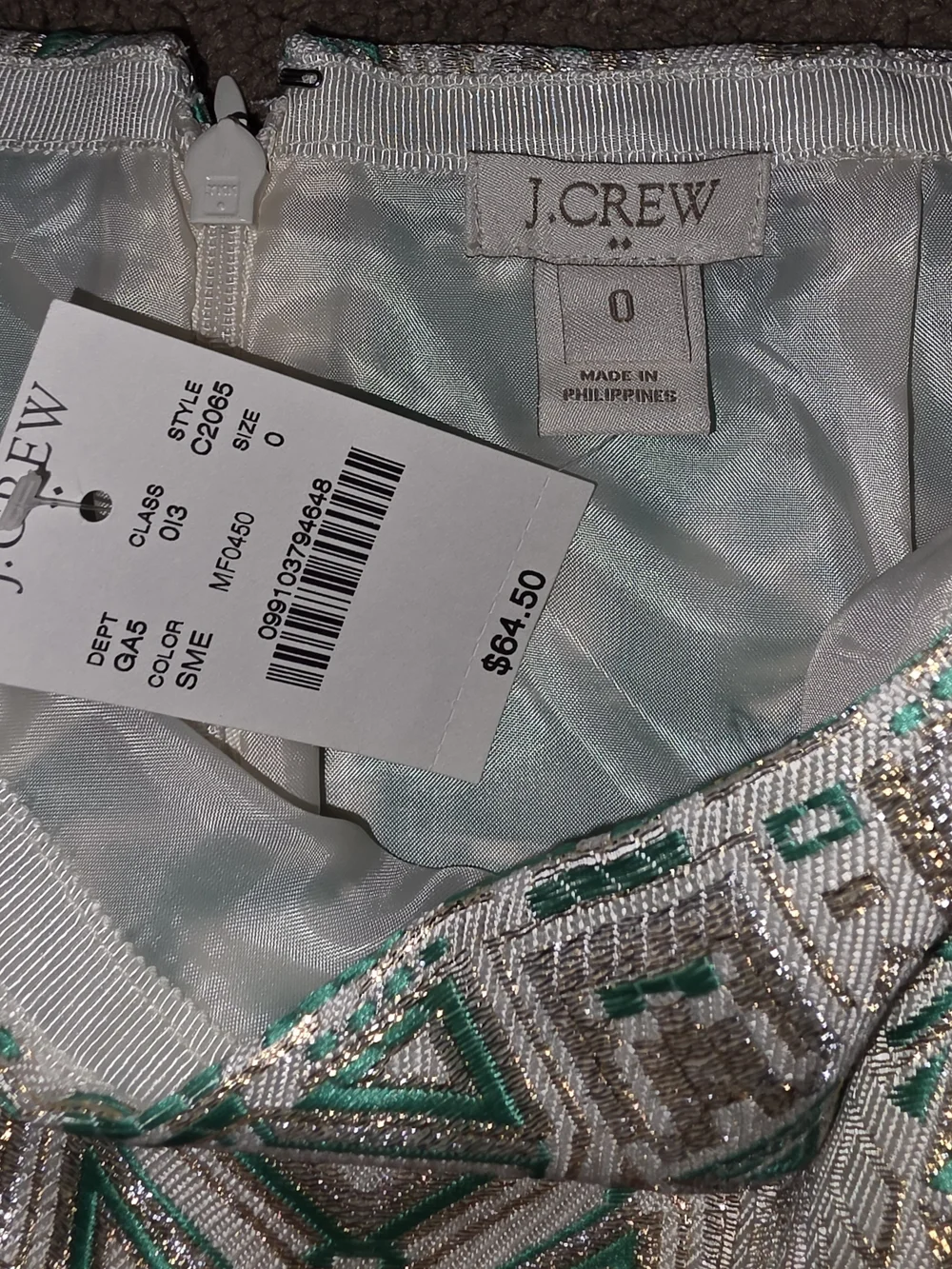 J.Crew Silver and Teal Beaded Skirt